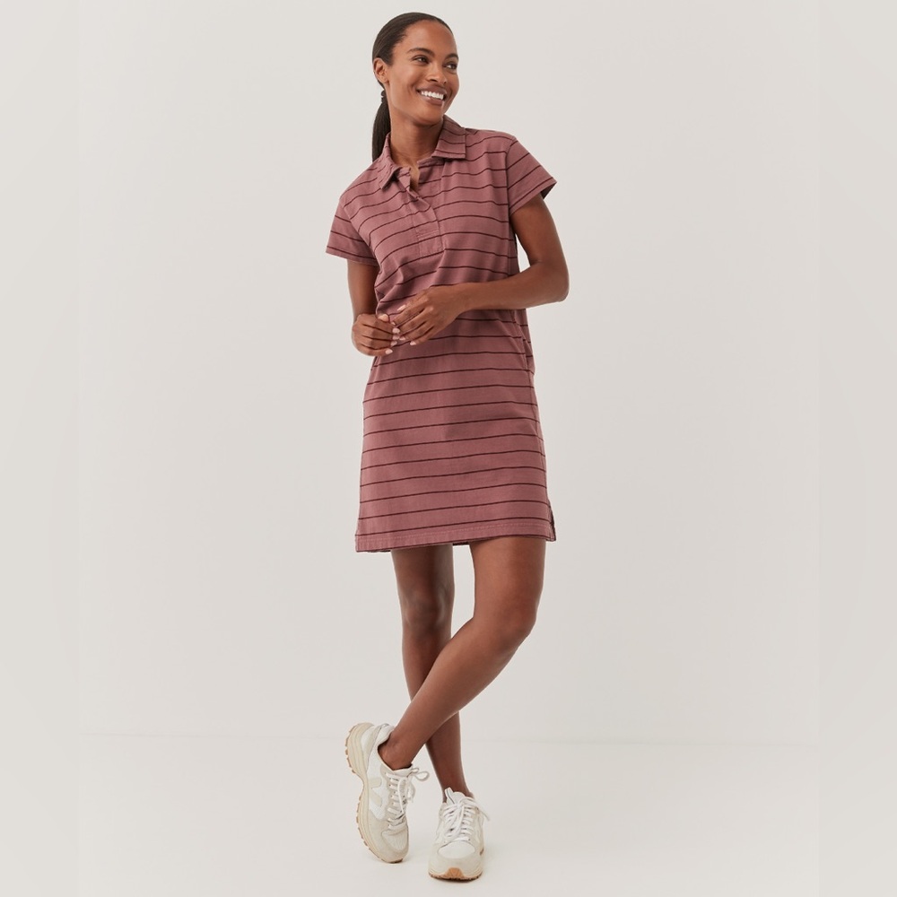 Pact Mauve Striped Polo Shirt Dress